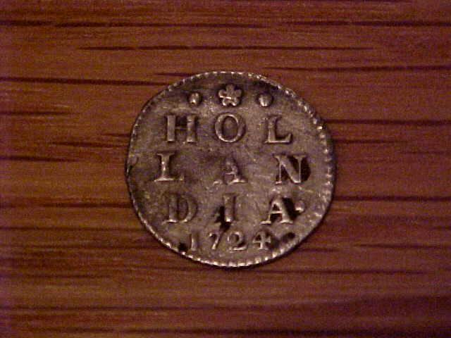 One side of the original 1724 - 2 stuiver - Dutch coin I got from H�rvard.
