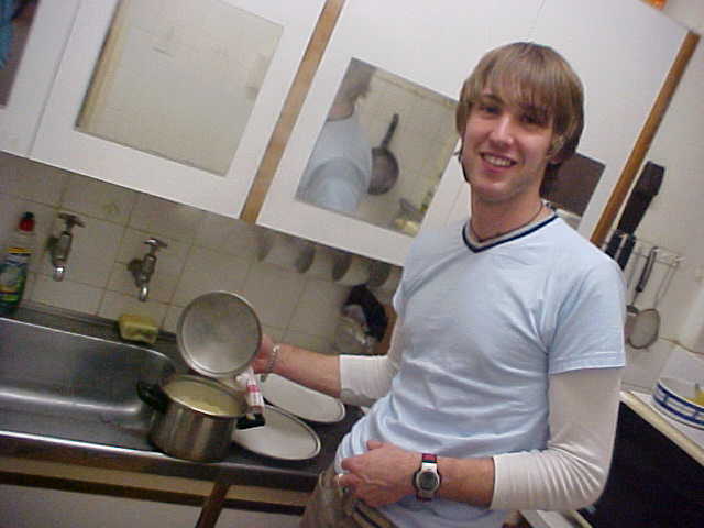 My next host Brian Wright preparing pasta in his kitchen.