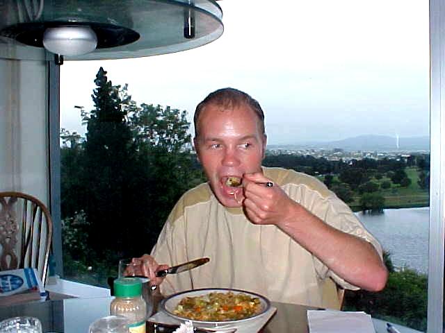 Me at dinner. Oops, how disgusting can a photo look if it is taken on the wrong fragment of a second. Sorry...