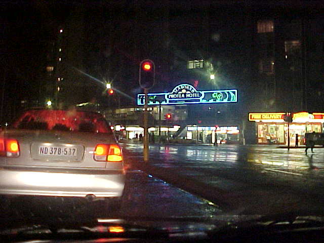 Driving through Durban Centre in the evening.