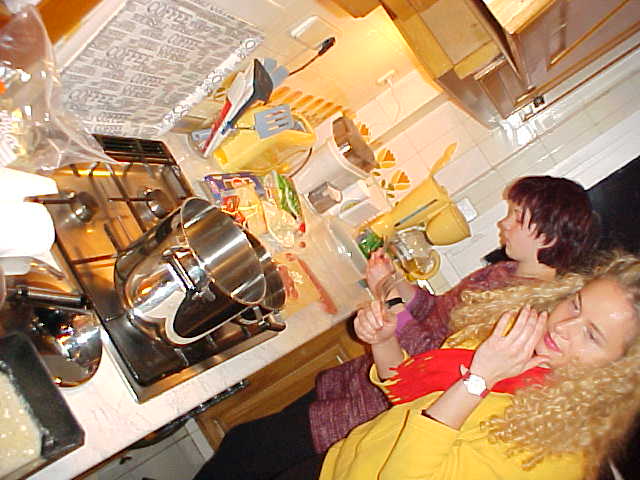 Mirjam and Irena (right) prepare dinner in the kitchen. And they are GOOD!
