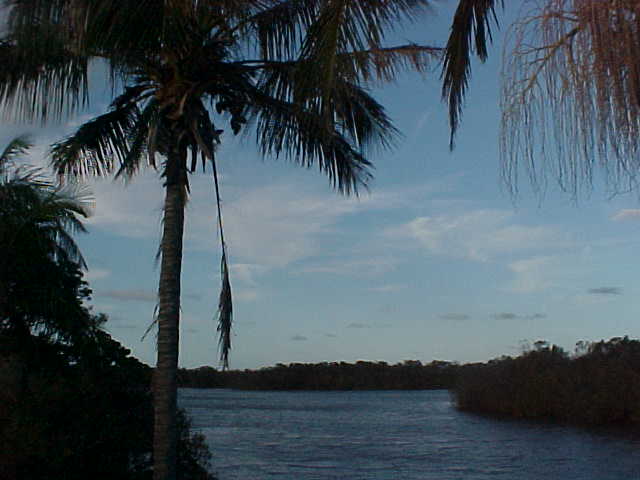 At my next hosts in Fingal Head, the fantastic view from the balcony over a spooky lagoon....