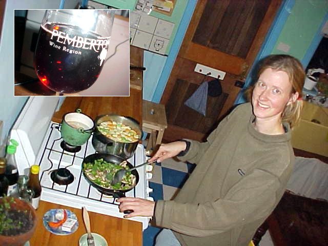 Preparing dinner, but never without a glass of good Pemberton wine!