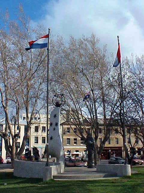 The monumant on Salamanca Place that honours Abel Tasmans discovery of this island.