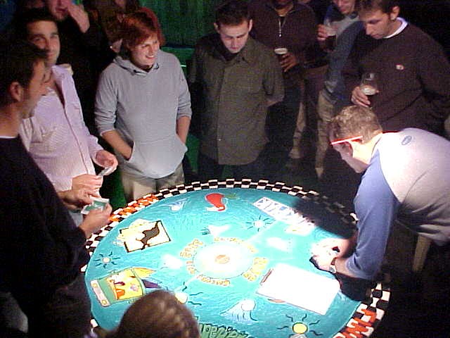 At night, in the basement RooBar, I was invited to join in the Crab Racing. Every contestant picks a random card, the card has the number of the crab.