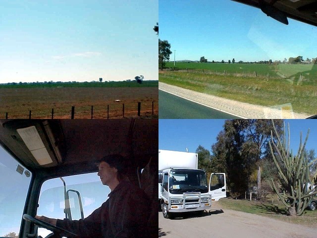 My second ride, from a crossing called Elmore to Shepparton, I was on a truck with Steve. And while dropping off some goods on a farm in the middle of Australian nowhere, we got a flat tyre too!