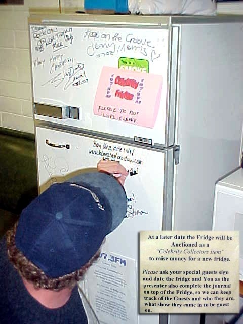 Before a coffee I first had to sign the celebrity fridge.
