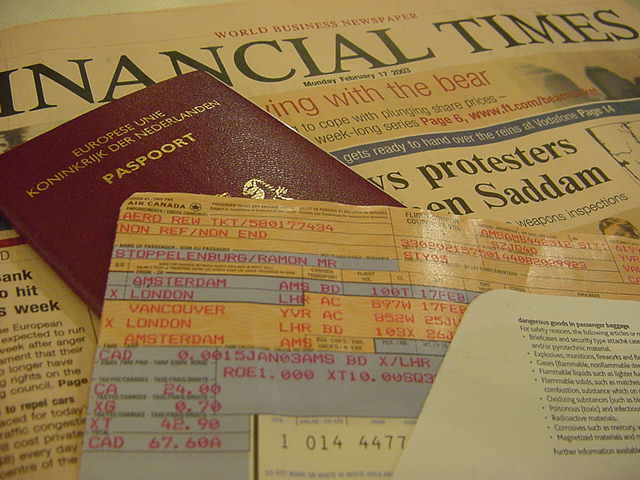 At the airport, with of course a free copy of the Financial Times.