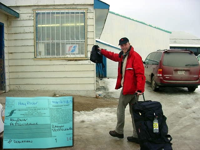Jeff in Yellowknife had arranged that I could get on the bus to my next destination in Fort Providence. But what did the bus ticket say? Donation???