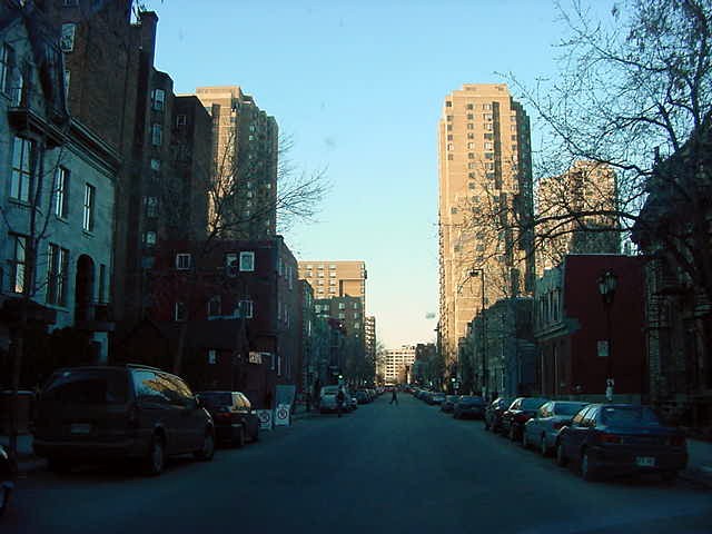 A downtown city street.