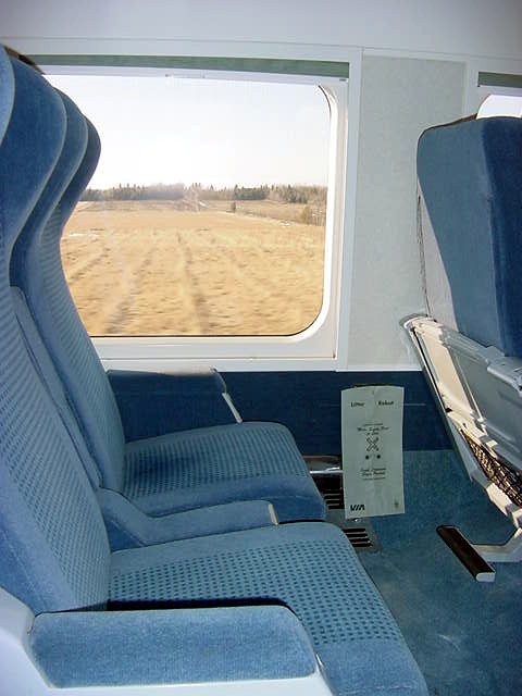 Comfy seats, great view. VIA Rail Via Rail Via Rail! ;-)