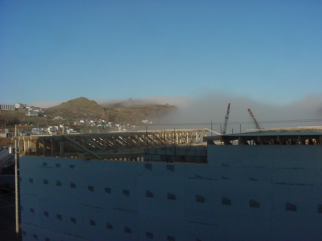 And later this afternoon the fog came in. The fog is this weekly thing that climbs from the ocean through the Narrows and onto the harbour, totally covering the downtown area.