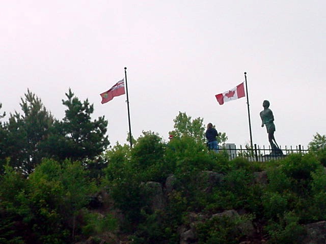 Terry Fox had cancer and decided to raise money during a run from Halifax to Vancouver, from the east coast to the west coast of Canada. He became very famous for this and raised millions of dollars. Here in Thunder Bay he had to stop running, because the cancer got him too serious. He died six months later and could never finish his run. A statue on the rocks along the highway remembers everybody of him and his goal.