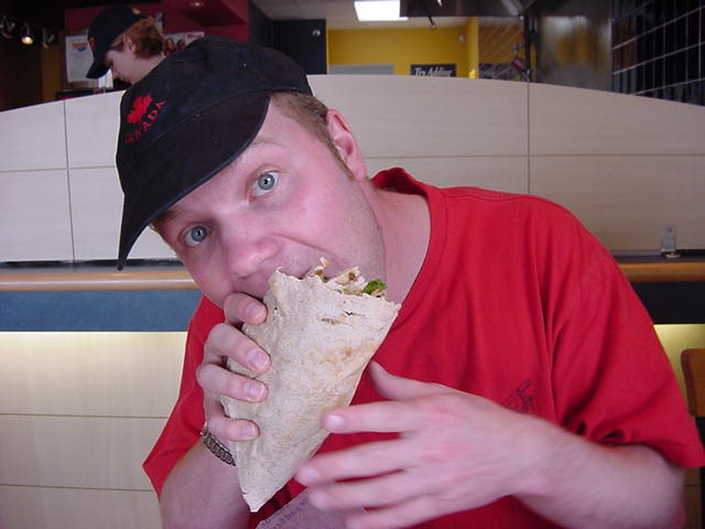 I hung around a bit at his place and around 2 PM we walked to a nearby shopping plaza for a spicy chicken pita at the PitaExpress. 