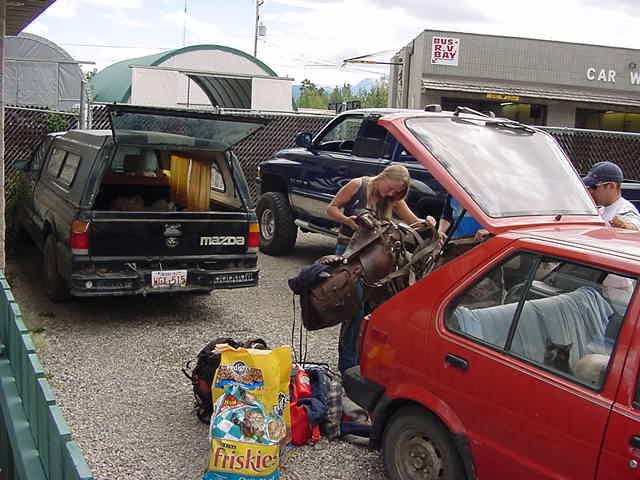 Karen first had to haul everything over from one car to another, so I joined her to the industrial terrain behind Jasper where her other car was recently fixed. 