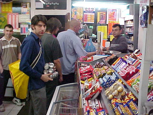 Paul doing some extra shopping before going to his friends house...
