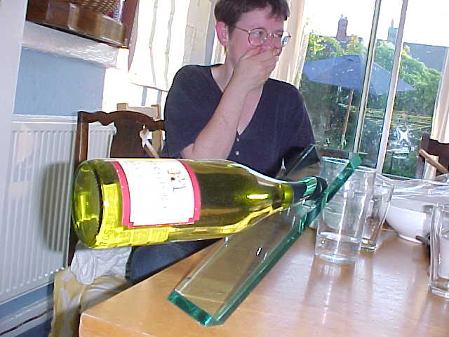 The Gift from Adam in Bristol was this unique feetless wine holder. Carol just could not believe this!