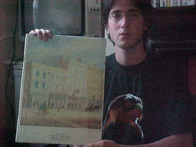 And with the gift from Jim Clark: a framed drawing of Belfast! He liked it, but I could not catch his smile on disk....
