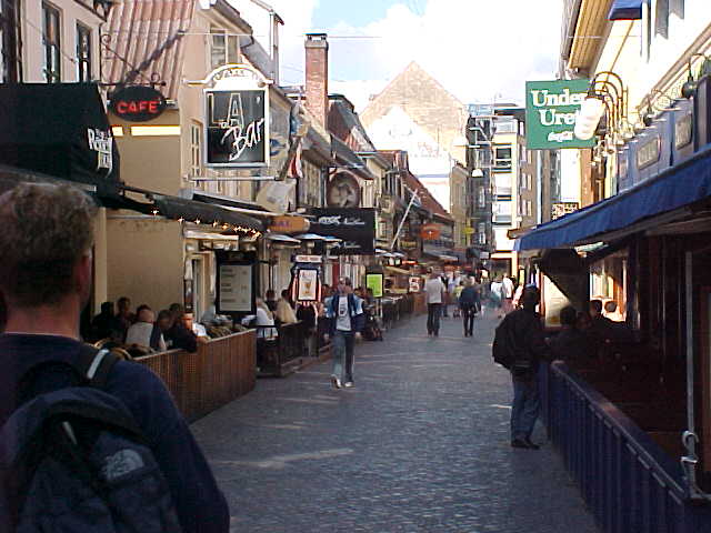 At the Jomfru Ane Gade, a busy and very popular party street, in Aalborg.
