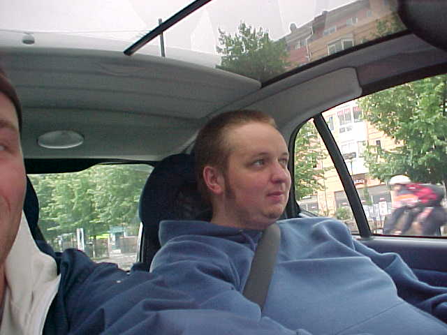 My host Bj�rnar in his mini Smart car...