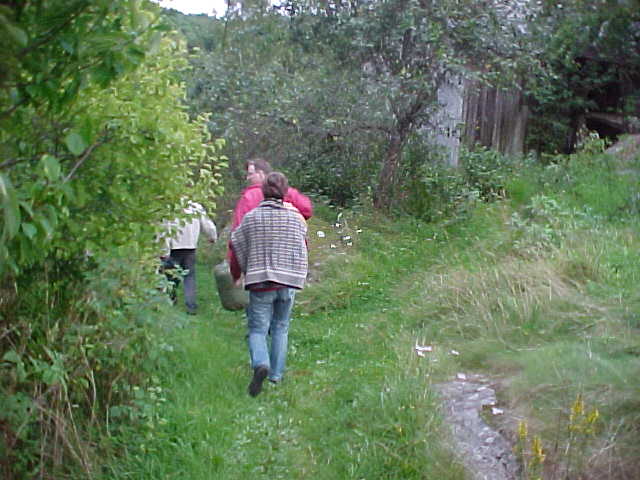 Walking to the waterfront from their back garden...